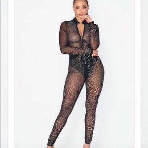 Rhinestone jumpsuit with built in panties